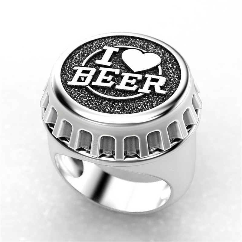 Anillo Punk &quot;I LOVE BEER&quot; para hombre, estilo Hip Hop, cubierta de cerveza, joyería, anillos para el Día del Padre, de aniversario para niño: 12 / Plata