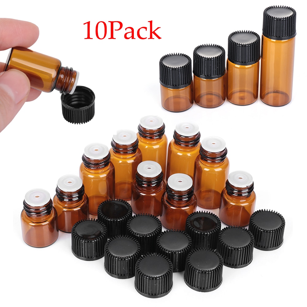 Mini pot d'huile essentielle de 10 pièces 1/2/3/5ml | Bouteille d'huile essentielle, pot d'orifice brun réducteur et bouchon, cosmétique Portable, pot d'échantillon, flacons en verre