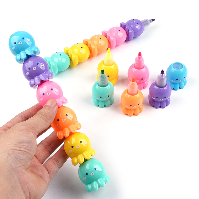 Octopus Stackable Markers Kawaii Octopus Scribble Marker Pen 5Colors for Stu... – Grandado