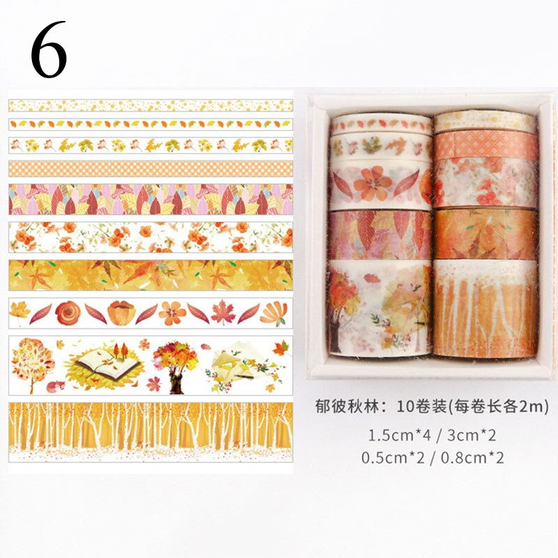 10 st/kartong blad blommatryck washitejp gör-det-själv-dekoration maskeringstejp leksaksdekaltejp för dagbok scrapbooking dekor fotoalbum: 6