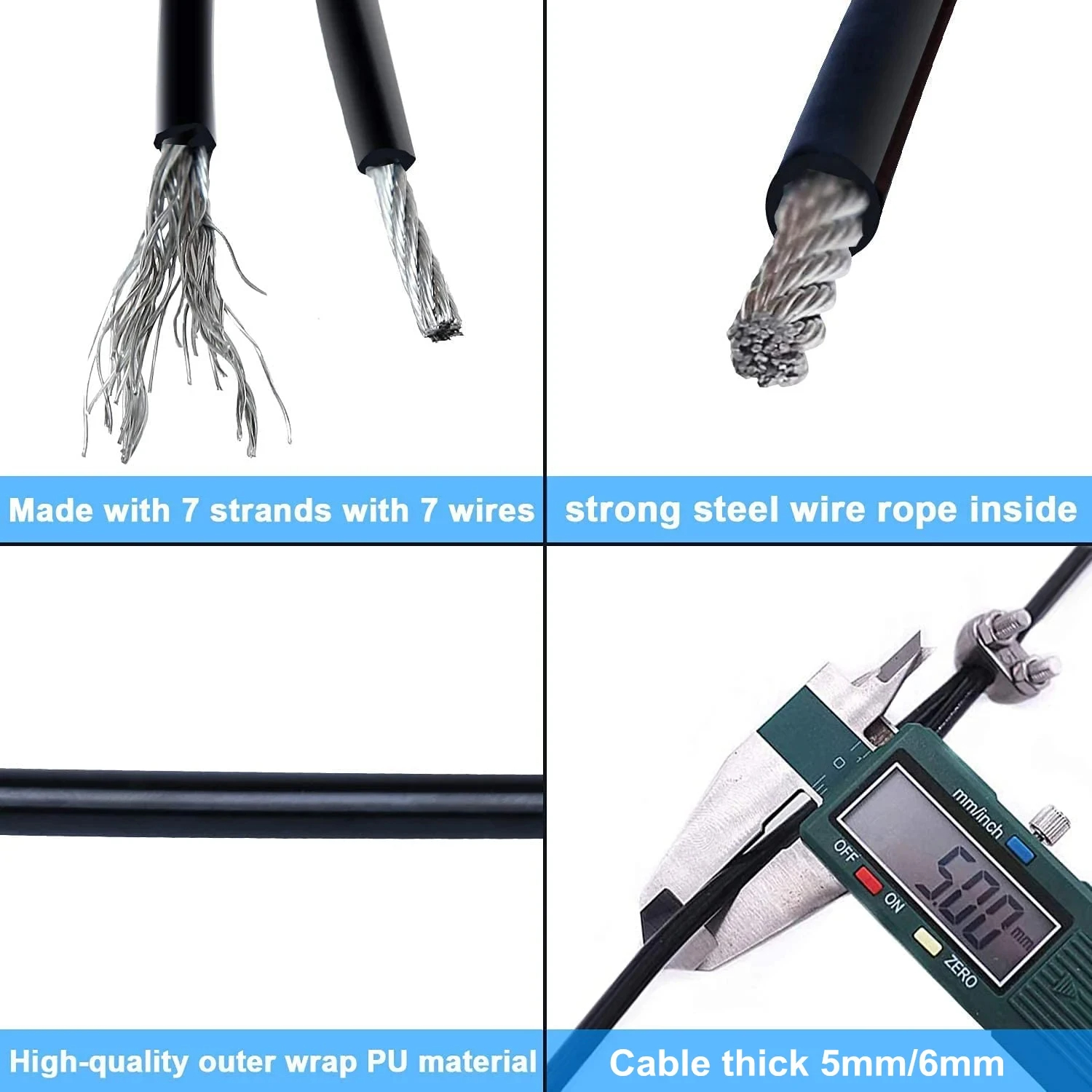 Cuerda de alambre de acero especial para gimnasio, Cable de Fitness de 5/6mm de espesor, accesorios de máquina de polea, accesorio de cuerda de alambre de acero resistente para el hogar