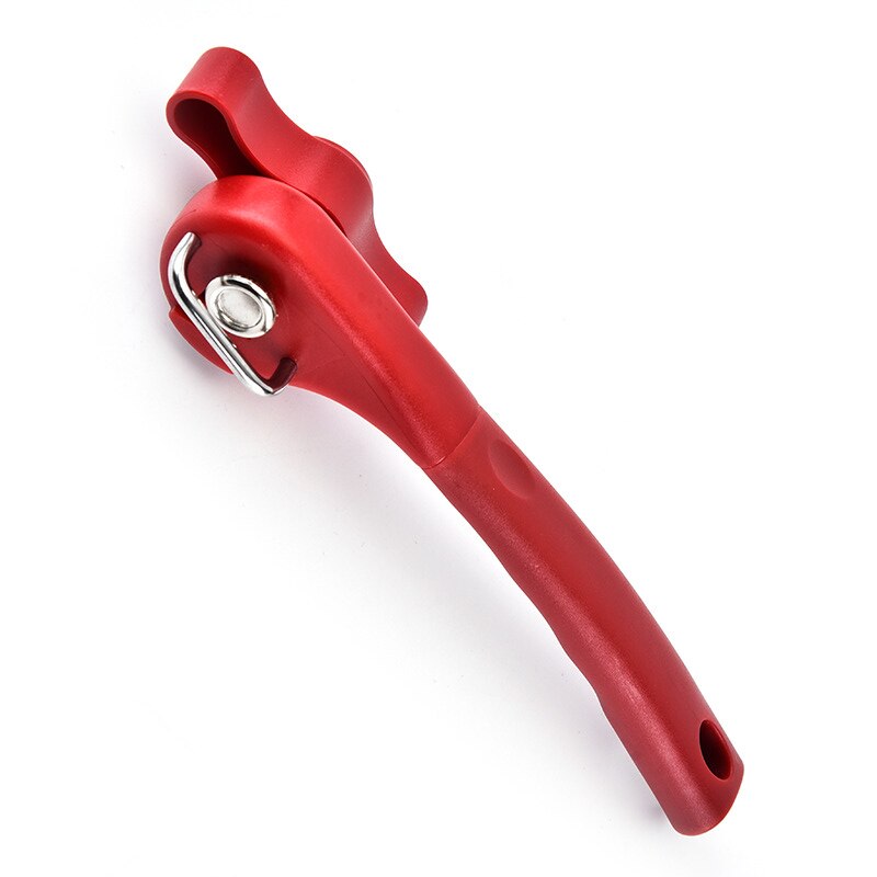 Sikkerhed nem manual i rustfri stål dåseåbner ubesværet åbnere med drejeknap husholdningskøkken nyttigt værktøj: K1 røde