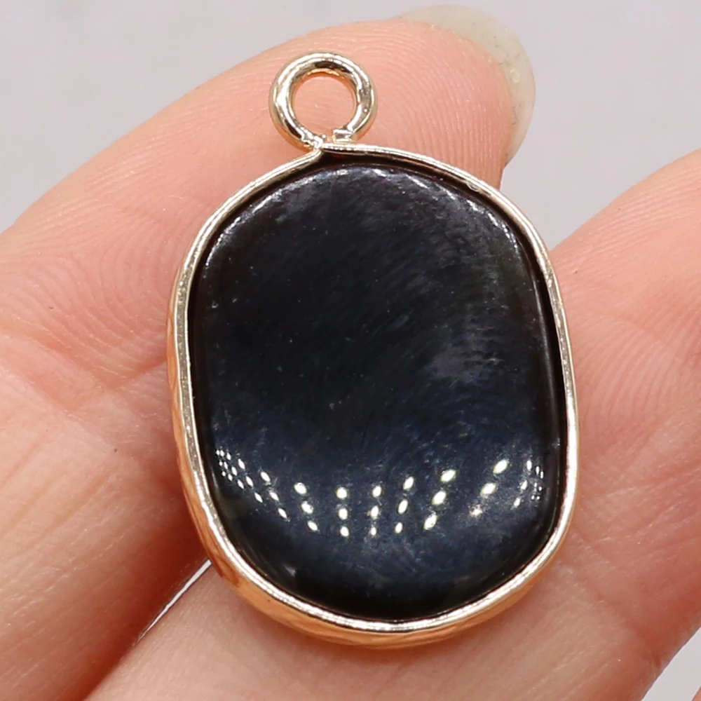 Natuurlijke halfedelstenen zwarte onyx ovale boetiek hanger maken DIY mode charme ketting sieraden cadeau: Licht Geel Goud Kleur
