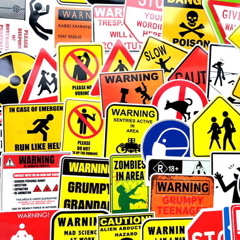 50 Stuks Waarschuwing Stickers Gevaar Verbod Borden Herinnering Waterdicht Decal Sticker Om Diy Laptop Motorfiets Bagage Snowboard Auto