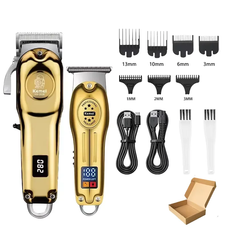 Kemei KM-2628 KM-678 KM Electric Hair Clippers Beard Clipper Rechargeable Men's Shaver Hair Trimmer Kit Men: Brown