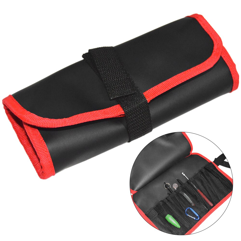 Bolsa de almacenamiento para señuelos de pesca, bolsa de PVC impermeable de poliéster, 12 ranuras, organizador de cebos, accesorios de pesca: Black Red