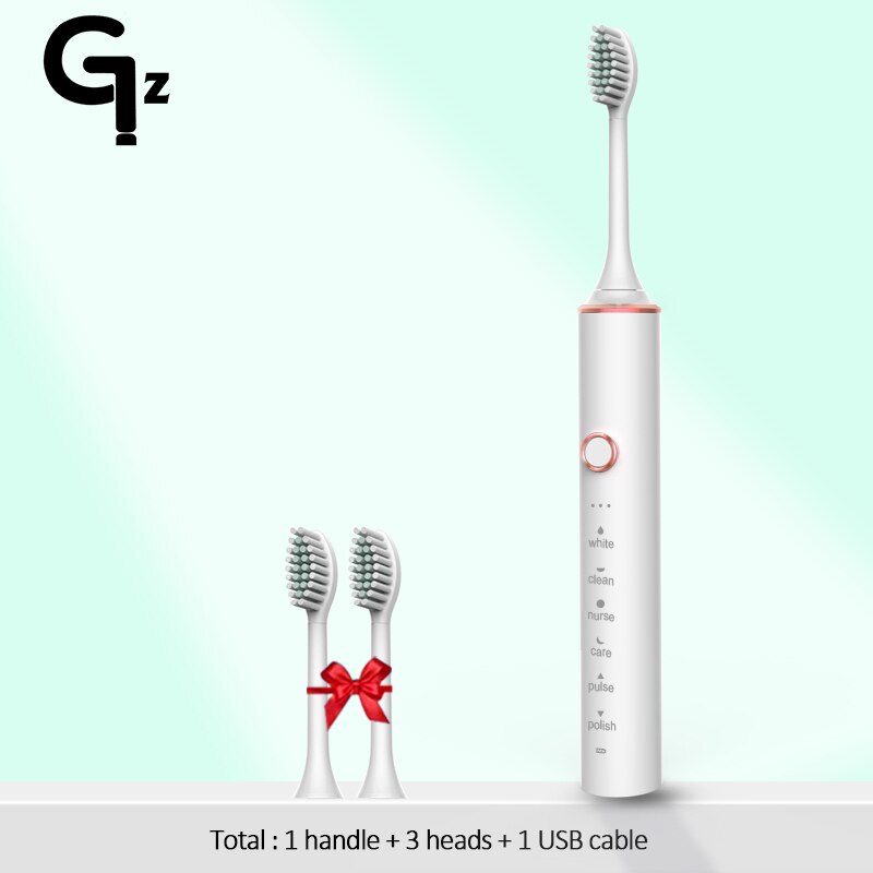 GeZhou-cepillo de dientes eléctrico sónico para niños, dispositivo de limpieza recargable IPX7, resistente al agua, 18 modos de viaje, 16 cabezales: N100white 3