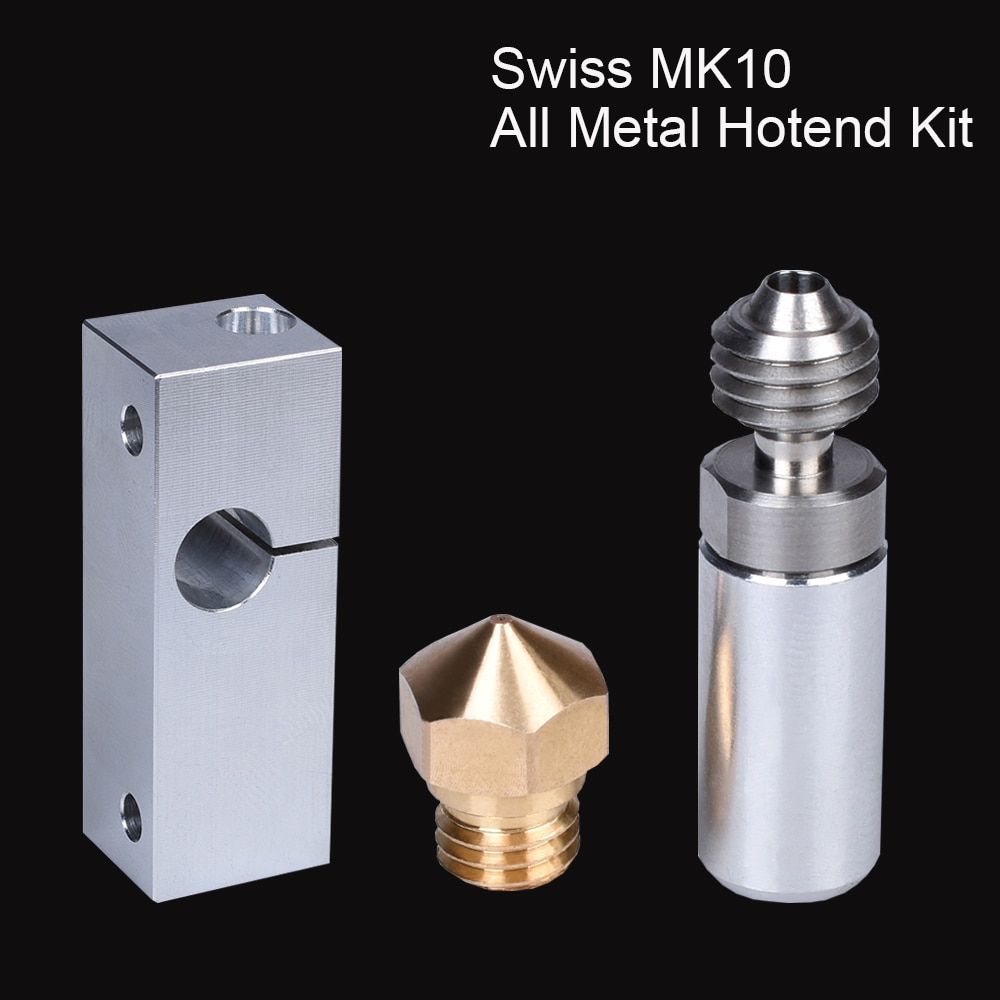 Swiss MK10-Kit de Hotend de Metal, garganta de rotura de calor MK10, boquilla de latón, tubo térmico, bloque de enfriamiento ranurado para piezas de impresora 3D