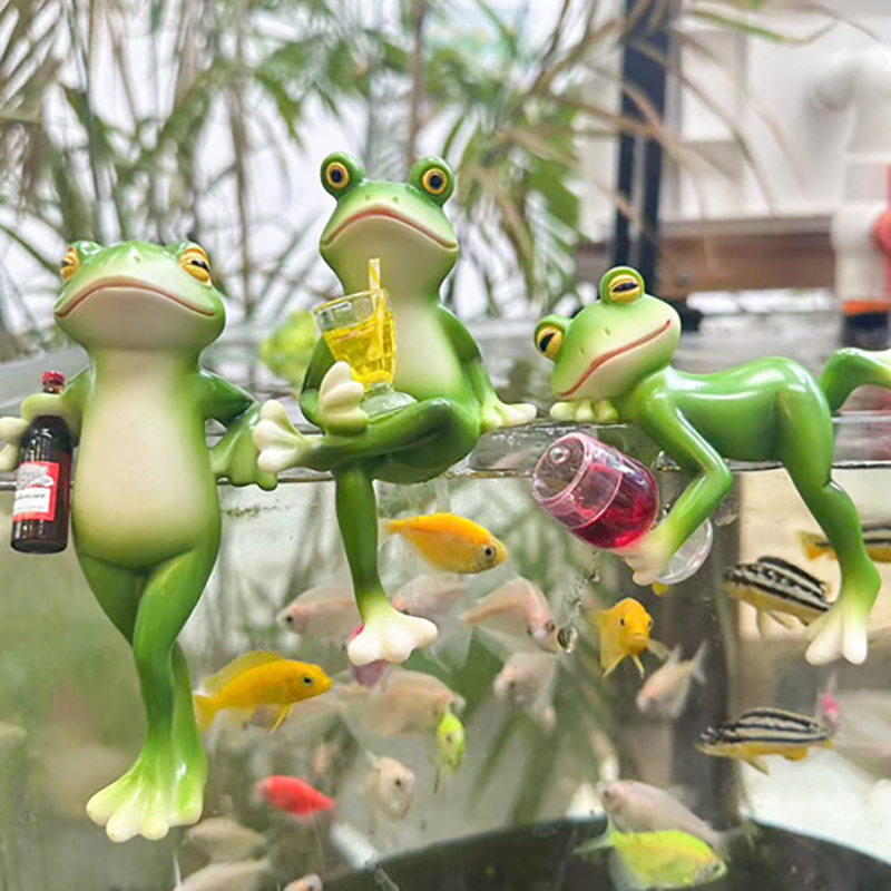 Pot de fleur suspendu bord grenouille, ornements décoratifs en résine, pendentif d'aquarium en verre, artisanat Miniature