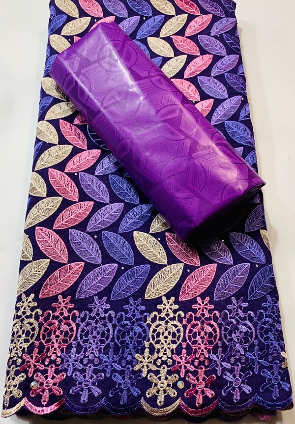African Guinea Bazin Brocade Damask Fabric for Femme Robe Bazin Riche Brode with Swiss Cotton Lace 2.5+2.5 yards/set YKM022