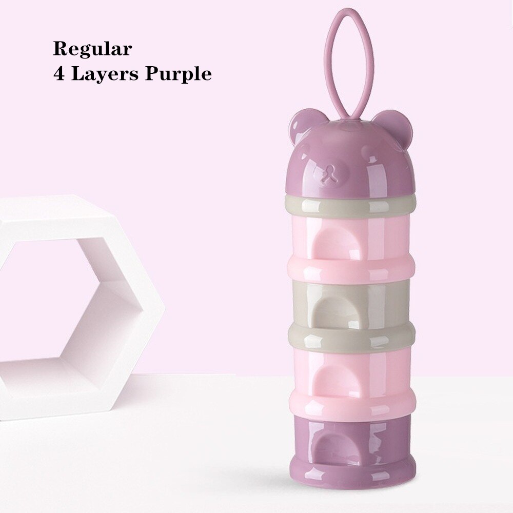 4-capas de comida de bebé caja de almacenamiento portátil de dibujos animados oso lindo recipiente de leche infantil leche en polvo de Toddle caja almacenamiento Snacks: Bear-Purple-4