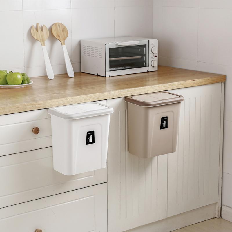 1pc couvercle coulissant poubelle cuisine armoire porte suspendus stockage poubelle sanitaire mural pliant poubelle outils de cuisine