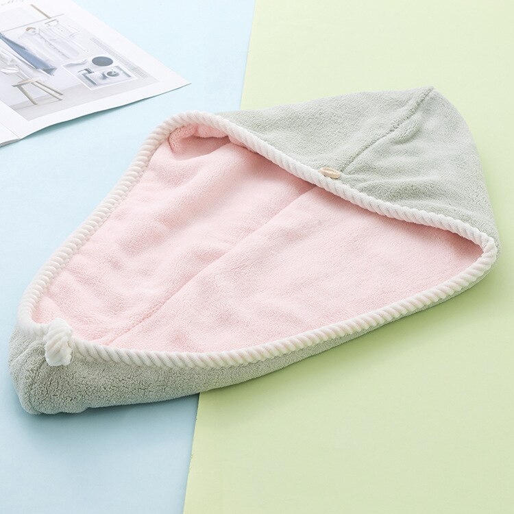 Hair Towel Thick Dry Hat Microfiber Turban For Lady Women Quick Drying Bathing Cap Set Towels Cotton Polyester Soft Shower Cap: green pink