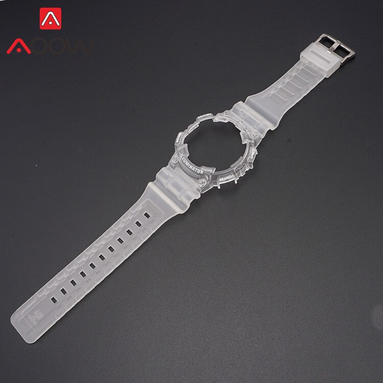 Resin Strap Bezel for Casio AQ-S810W AQS810 Sport Waterproof Men Replacement Bracelet Watch Band Protective Case Transparent: Transparent white
