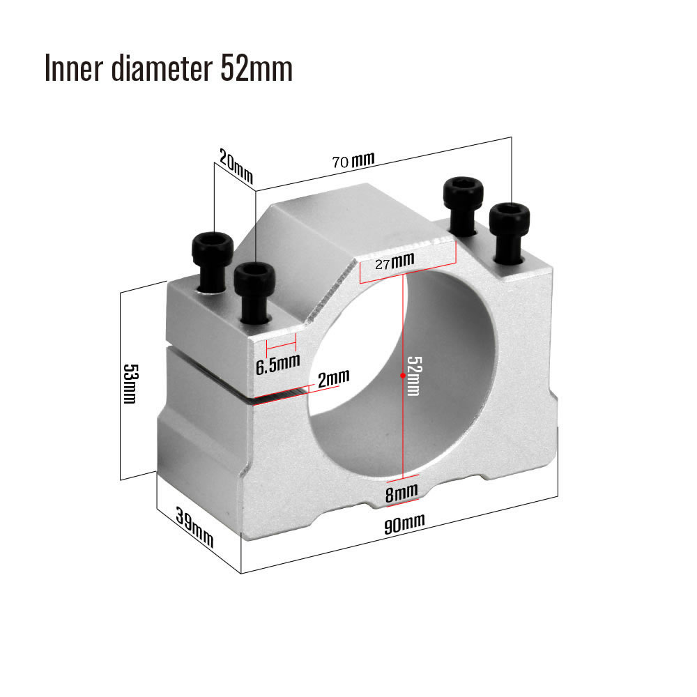 Aluminium CNC Spindle Clamp Holder Inner Diameter 52mm 65mm 80mm Z Axis Router Mount Bracket 800W 1.5KW 2.2KW Spindle Fixture: 52mm
