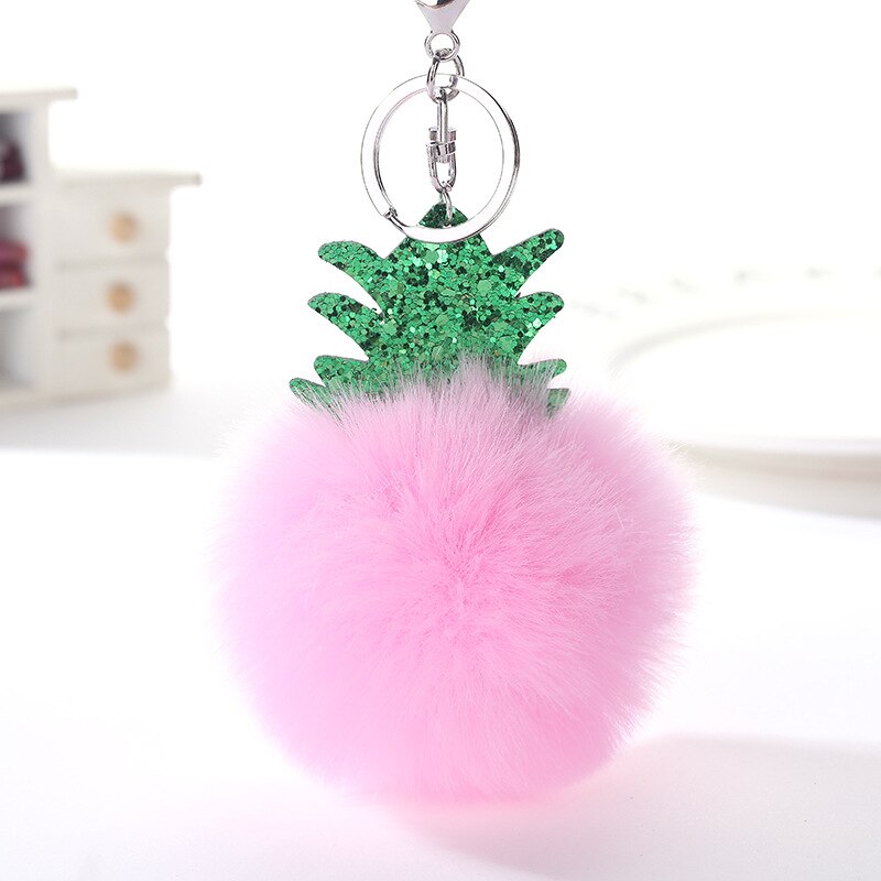 Pluizige Faux Fur Ball Pompom Sleutelhanger Vrouwen Bag Charms Kerstboom Ananas Sleutelhanger Trinket Auto Sleutelhanger Kettingen 2C0322: 16