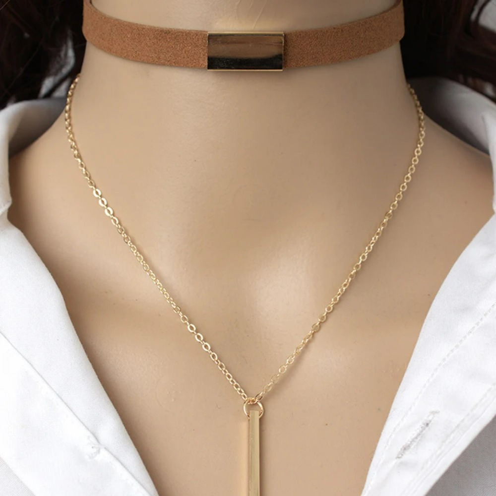 Black Velvet Choker Necklace Strip Rope Chain Bar Square Tube Chocker Women Collar Mujer Collier Femme Ras Du Cou
