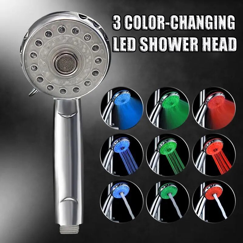 3 Mode 3 Color Led Shower Head Light Sprinkler Adjustable Temperature Sensor Bath Sprinkler Colorful Flash Bathroom Shower Head