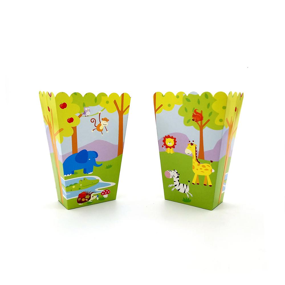 6Pcs Popcorn Box Gunst Chips Containers Voor Kids Jungle Dier Leeuw Tijger Verjaardagsfeestje Baby Shower Decoratie Benodigdheden