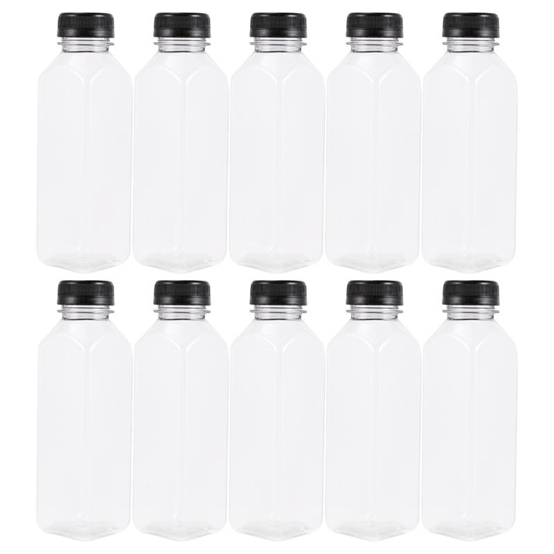 10PCS 400ml Transparent Empty Storage Containers Disposable PET Bottles with Lids for Beverage Drink Bottle Juice Bottle Jar