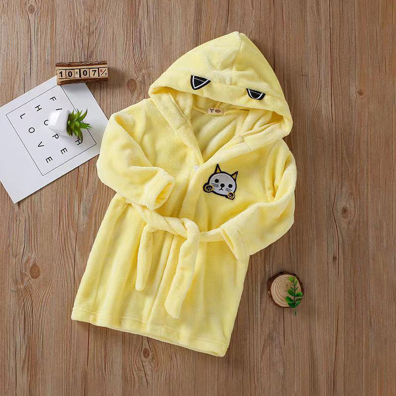 Albornoz de manga larga con capucha para niños y niñas, ropa de casa cómoda de franela Coral, albornoz de dibujos animados para Otoño e Invierno
