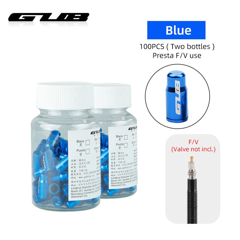 GUB 50/100 sztuk F/V/V zawór rowerowy ze stopu pokrywa Presta Schrader sutek Cap CNC obrabiane ze stopu anodowane w stylu rustykalnym darmowa: Presta Blue 100PCS