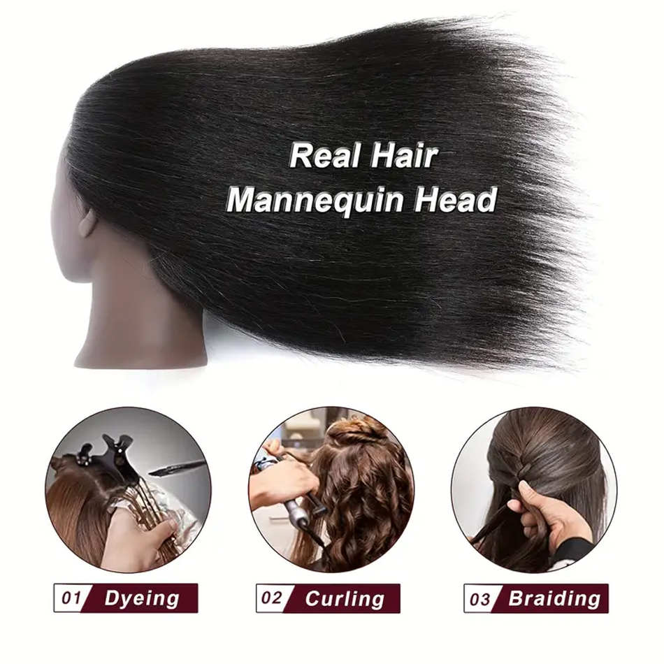 Hair Mannequin Head With Table Clamp Stand Yaki Hair Cosmetology Doll Head For Hairdresser Practice Braiding Training