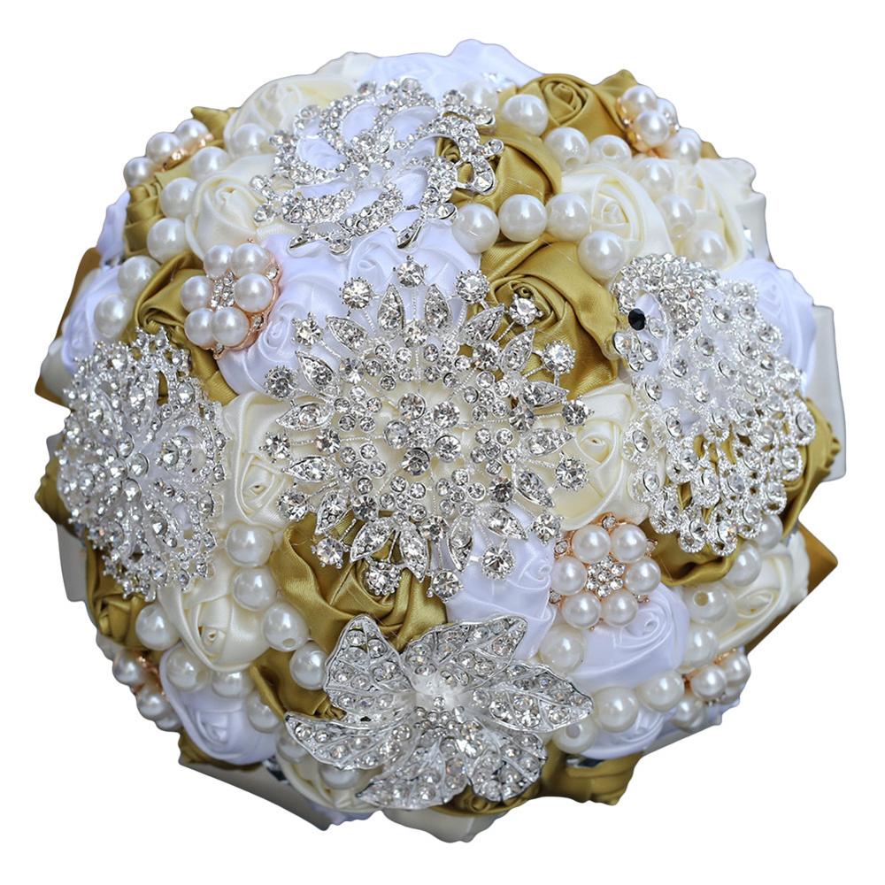 14 Colors 1Piece Ivory Flower Bouquet Stunning Pearls Beaded Crystal Bouquet De Mariage Wedding Flowers Bridal Bouquets: Ivory White Lt.Gold
