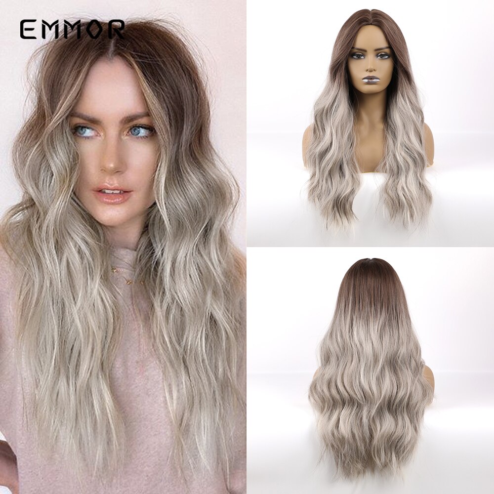 Emmor Long Brown Ombre Synthetic Wigs with Bangs L... – Grandado