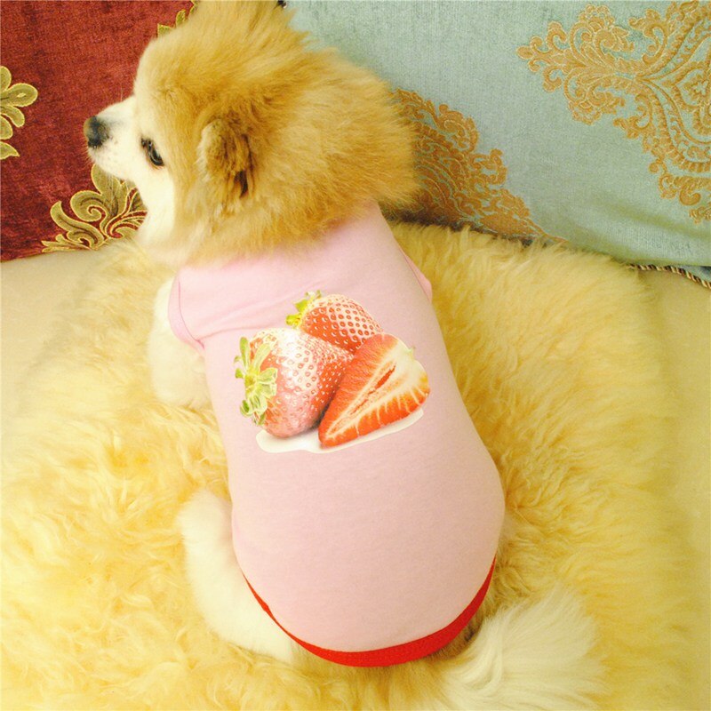 Chihuahua Puppy Clothes Kawaii Strawberry Dog Tshirt Pomeranian Dog Clothes Doggy And Kitten Comfortable Apparel