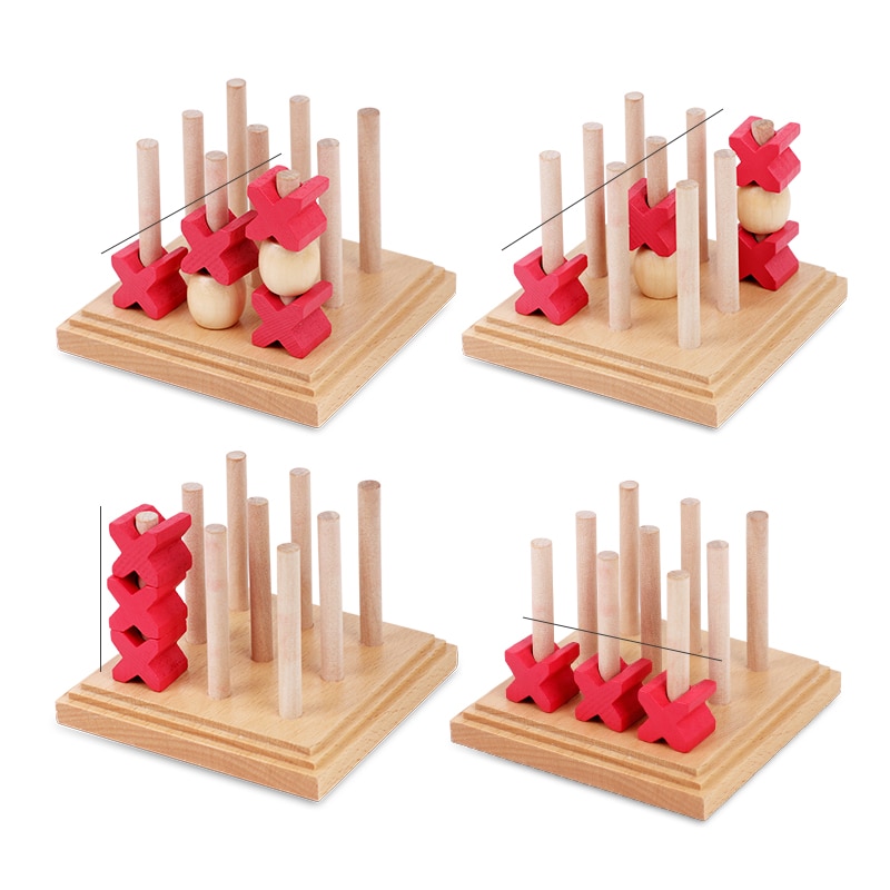 Mensa 3D Noughts and Crosses Educational Puzzle Wooden 3D Tic Tac Toe Game for children adults