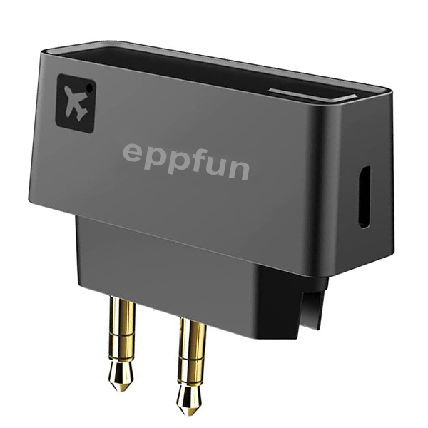 eppfun Updated AK3046E Bluetooth 5.0 Airplane Transmitter with 3.5 mm Jack Audio Adapter Dongle for 2 Airpods Earbuds Headphones