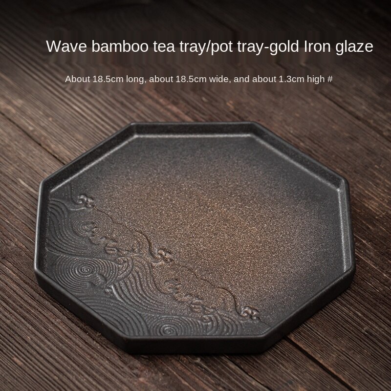 Japanese Gilding Iron Glaze Bamboo Tea Tray Ceramic Pot Pot Holder Support Tea Table Small Tea Tray Fruit Tray Tea Cake Tray: Default Title