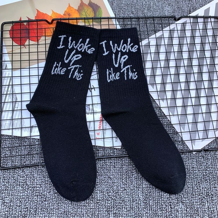 CHAOZHU humor words english white black neon fluorescent green unisex women men street street control I woke up like this socks: black