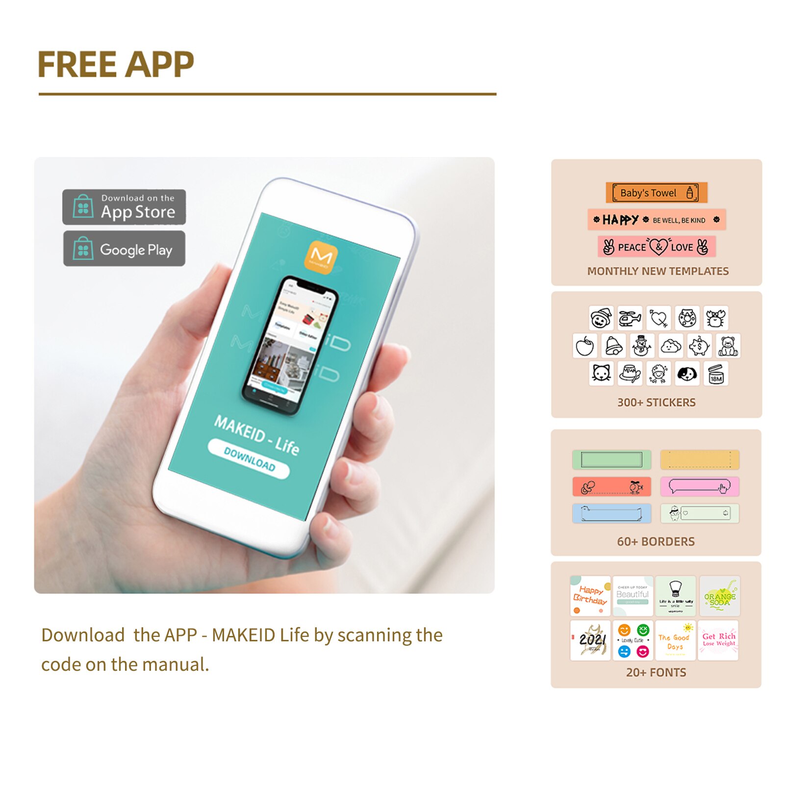 MAKEID Label Maker Portable Mini Pocket Printer Thermal Label Printing Machine Wireless BT Connection Inkless Printing Sticker