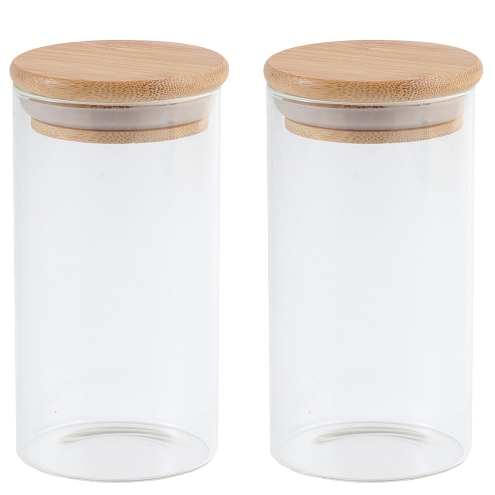 Frascos de almacenamiento de vidrio para cocina, recipientes sellados de almacenamiento de alimentos con tapa de bambú para cereales, 2 uds.