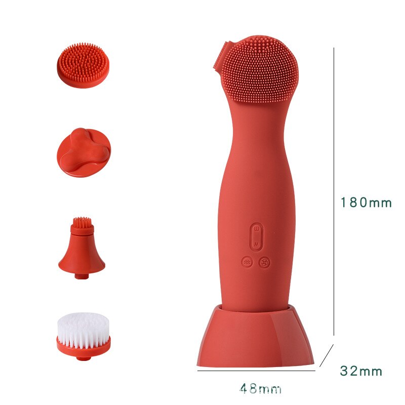 IPX7 Multifunctionele Roterende Ultrasone Trillingen Borstel Mee-eters, Pore Facial Massage Beauty Instrument: Rood