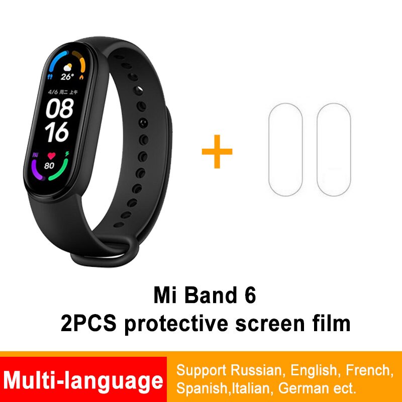 Global Version Xiaomi Mi Band 6 Smart optional Bracelet Color Blood Oxygen Fitness Traker Heart Rate Bluetooth Waterproof: GB Add 2 films