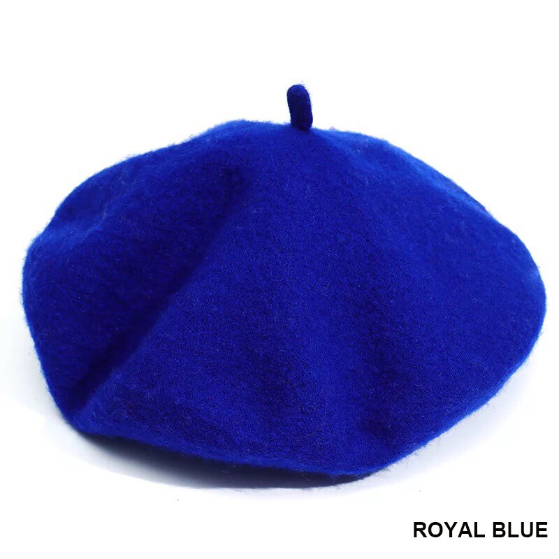 Women Girl Beret French Artist Warm Wool Winter Beanie Hat Cap Vintage Plain Beret Hats Solid Color Lady Winter Caps: Royal blue