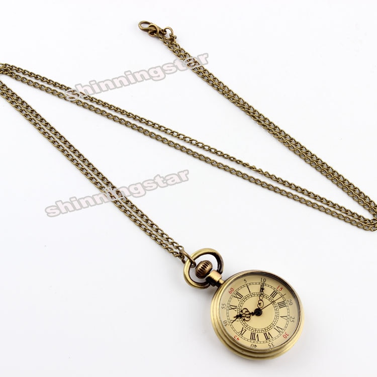 Simple Pocket Watch Quartz Roman Numerals Bronze Tone Steampunk 82cm Transparent Clock