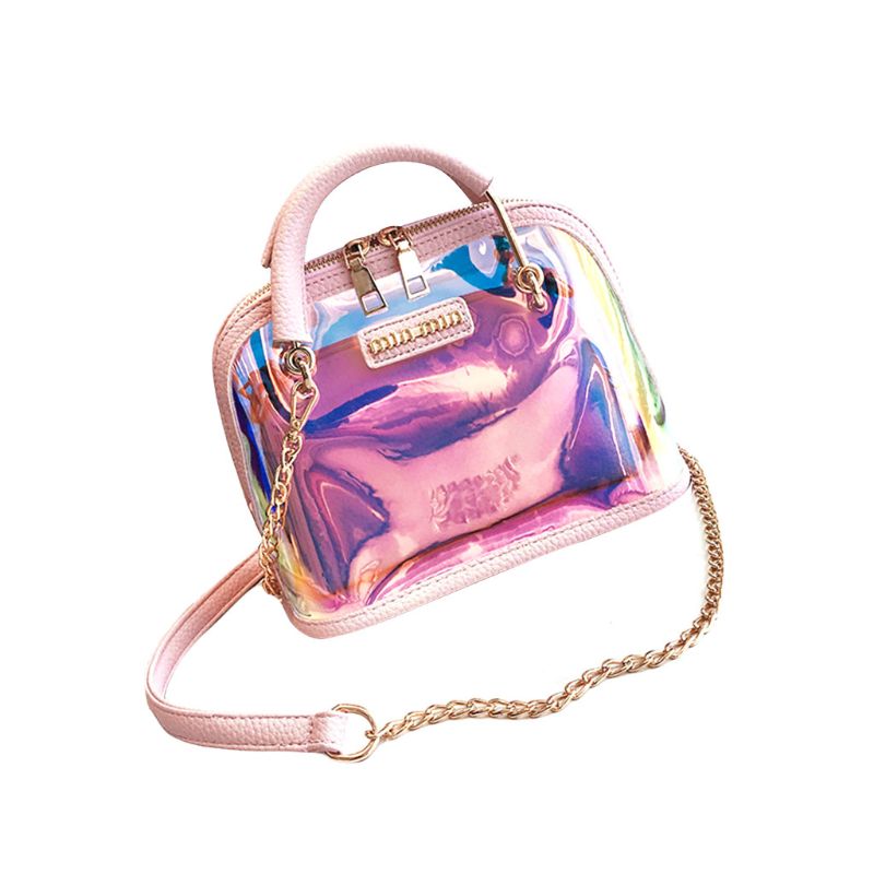 Vrouwen Holografische Transparante Kleine Handtas Satchel Messenger PVC Crossbody Schoudertas Purse: Roze