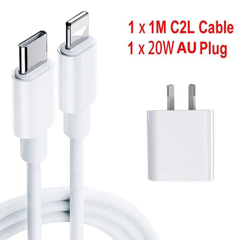 20W PD For Iphone 12 USB-C C2L Cable Power Adapter Charger UK/US/EU Plug Smart Phone Fast Charger for iPhone 12/X/8: AU C2L