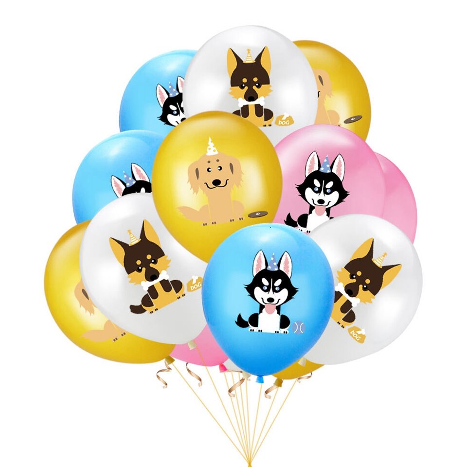 1 Set Dog Birthday Banner 12 Inch Dog Print Latex Balloons Cake Topper for Dog Theme Happy Birthday Party Decoration