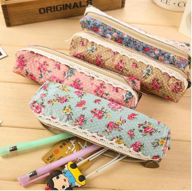 1 Stks/partij Mini Retro Bloem Bloemen Lace Etui Pen Zak Multifunctionele Rits Potlood Houder Tas briefpapier
