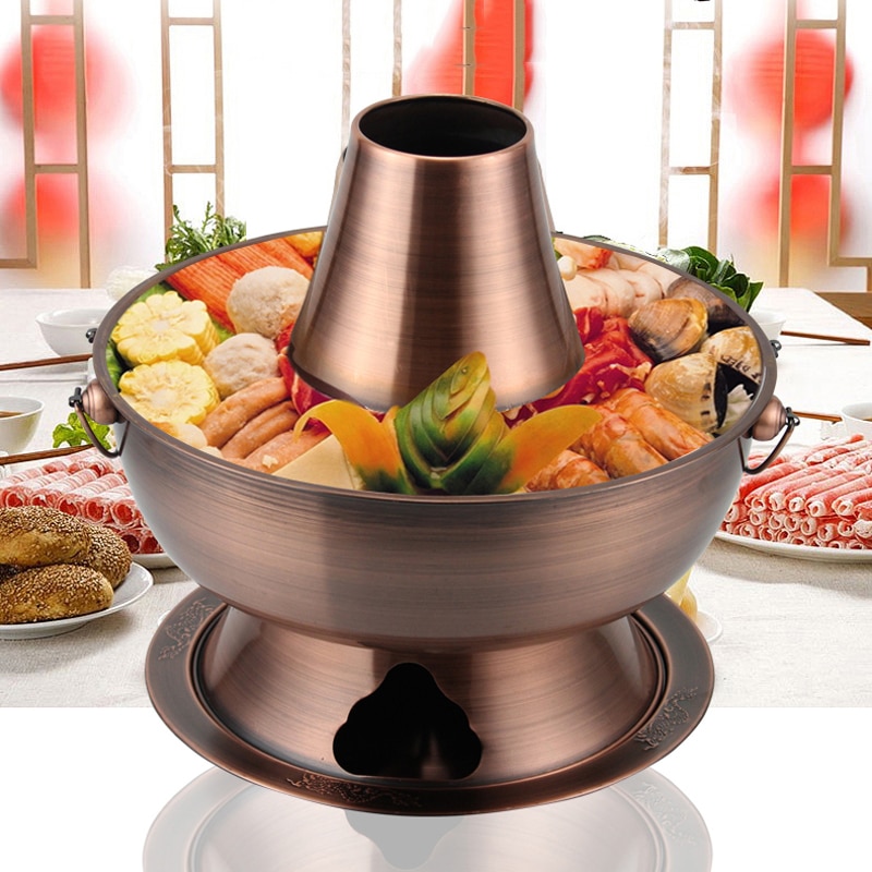 30Cm Verdikte Koperen Hotpot Traditionele Beijing Pot Soep Branden Houtskool Keuken Kookpotten Set Pot Fornuis Snelle kokend