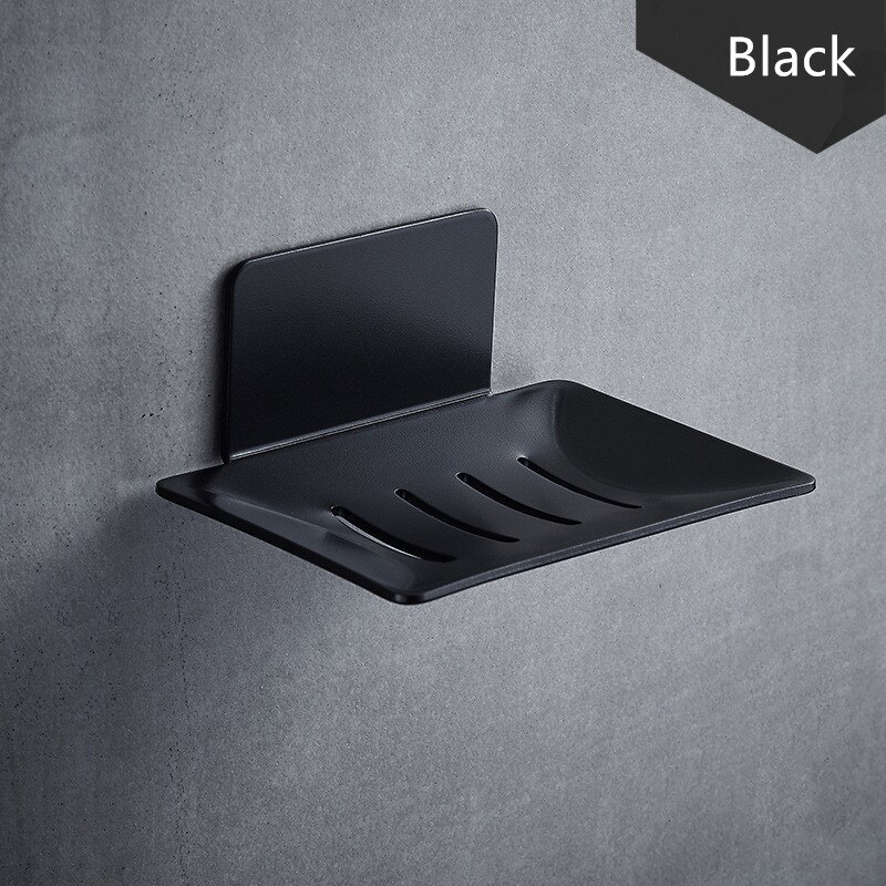 Stainless Steel Soap Holder Rack Wall-mounted Bathroom Accessories Punch-free Soap Box Hanger Draining Storage Plate: Black