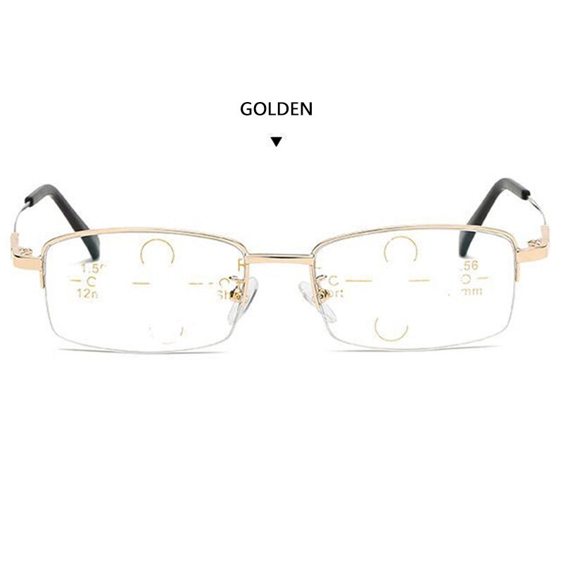 Metalowe tytanowe progresywne wieloogniskowe okulary do czytania mężczyźni kobiety blokujące niebieskie światło powiększające prezbiopia tr90 pół obręczy elastyczne: + 300 / Gold