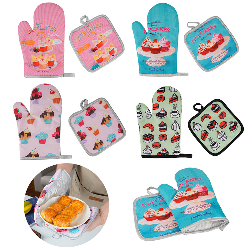 Mitaines de four Anti-chaleur, ensemble de 2 pièces, tapis de cuisson à la pour micro-ondes, cuisine nordique, isolation, pince à main, outils de cuisine