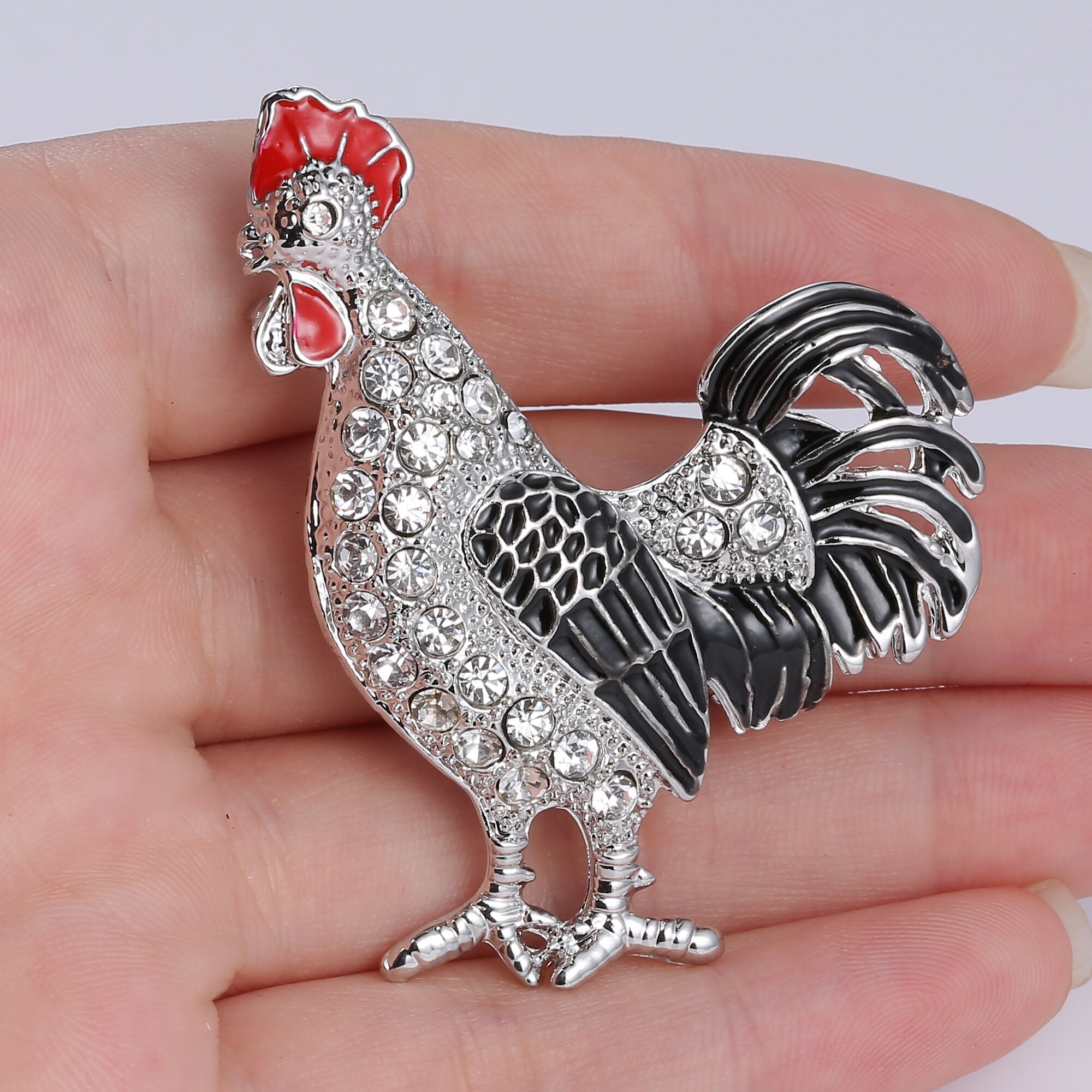 Vintage Kleurrijke Strass Kip Broche Dazzling Zirkoon Haan Animal Broche Voor Vrouwen Party Sieraden Jas Accessoires