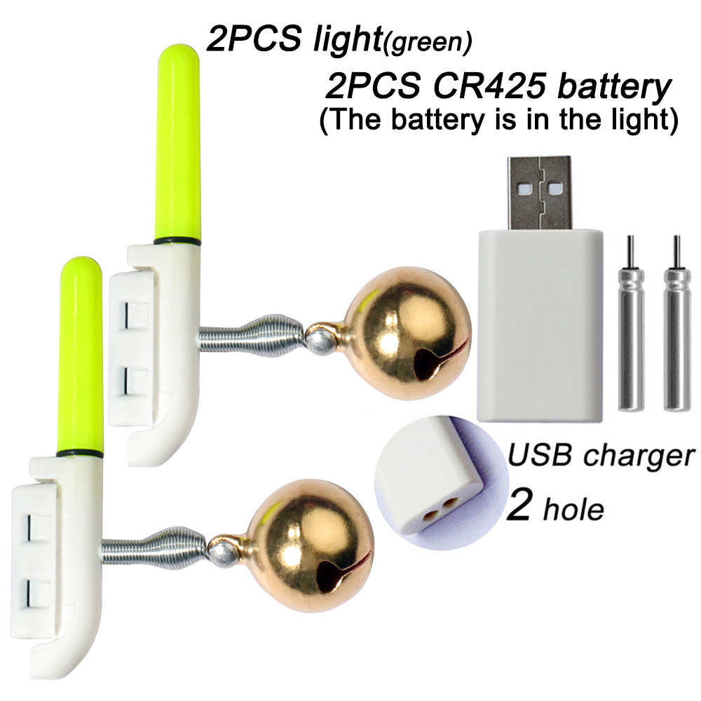 Sonnette d'alarme de morsure de poisson, chargeur USB CR425 3.6V, lampe à capteur de batterie, Kit d'outils de nuit lumineux, tige de Pesca, matériel lumineux, Flash LED: Doré